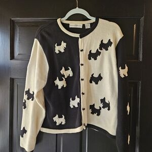 Marisa Christina Vintage Black and White Westie Knit Cardigan